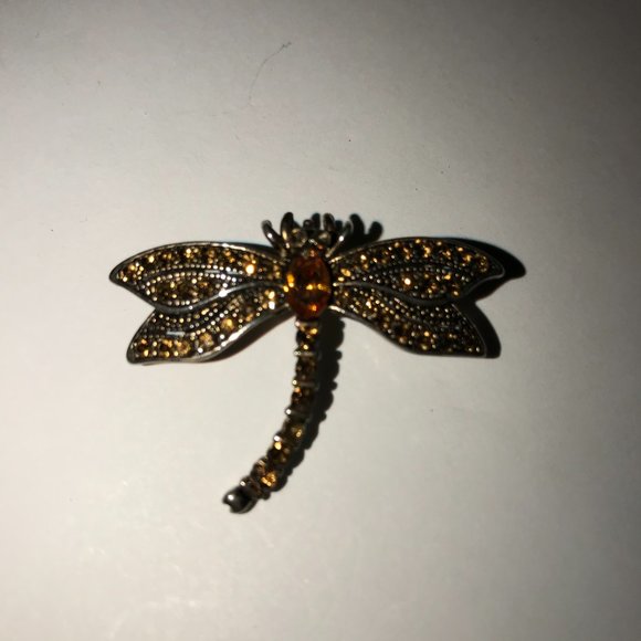 Vintage Orange Rhinestone Dragonfly Pin - Picture 3 of 5